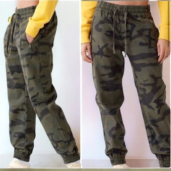 TNA Aritzia Alix Jogger Pants Green Camouflage Cotton-twill Women's Size S - Picture 3 of 11